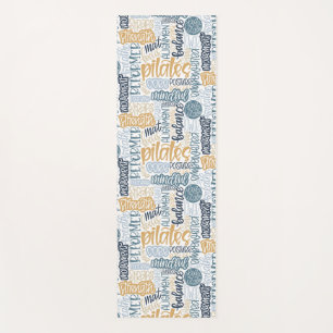 Pilates Lingo-Blue Gold Hand-Lettered Word Collage Yoga Mat