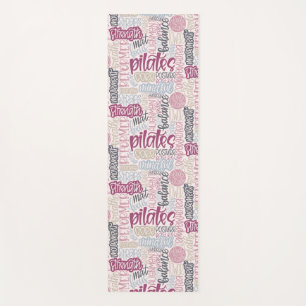 Pilates Lingo-Pink Plum Hand-Lettered Word Collage Yoga Mat