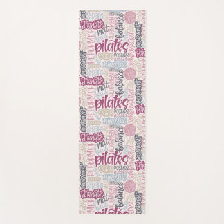 Pilates Lingo-Pink Plum Hand-Lettered Word Collage Yoga Mat