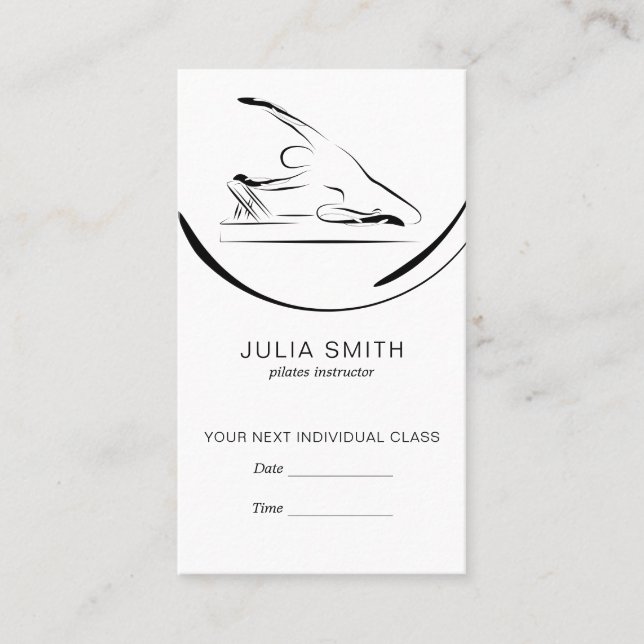 Pilates mermaid pose on the reformer appointment card (Front)