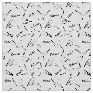 Pilates Poses Seamless Pattern in black color Fabric