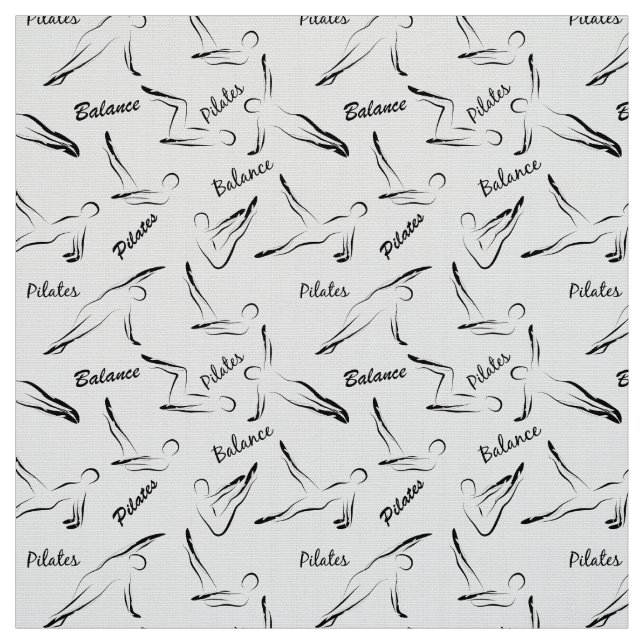 Pilates Poses Seamless Pattern in black colour Fabric (Swatch)
