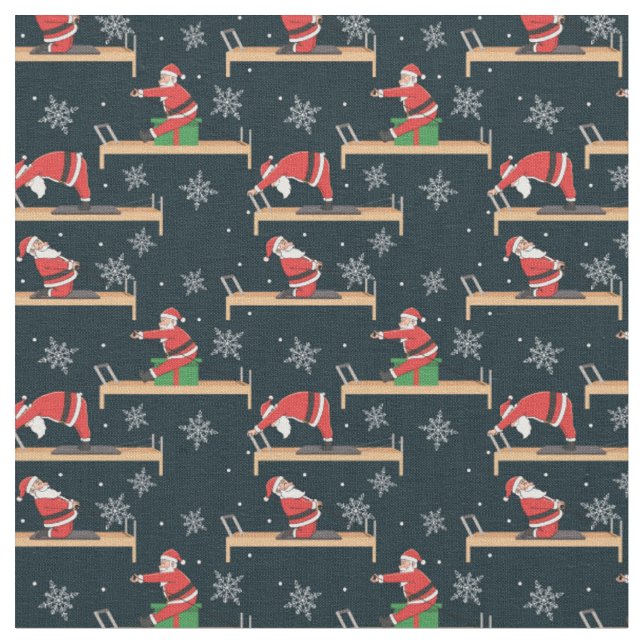 Pilates Reformer Santa Seamless Christmas Patterns Fabric (Close Up)