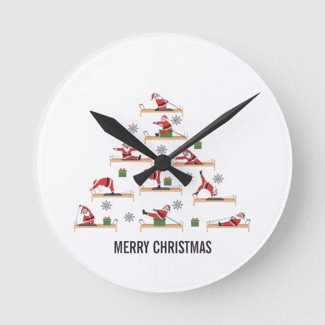 Pilates Santa Reformer Christmas Round Clock (Front)