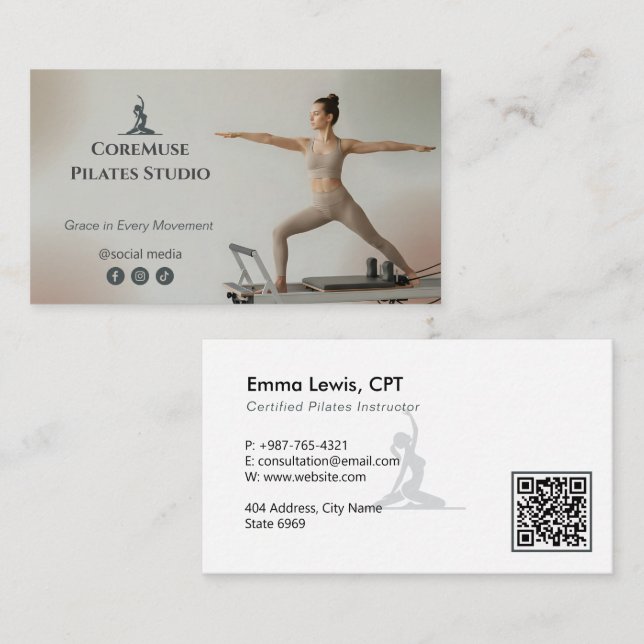 Pilates Studio Business | Natural Grey Card (Front/Back)