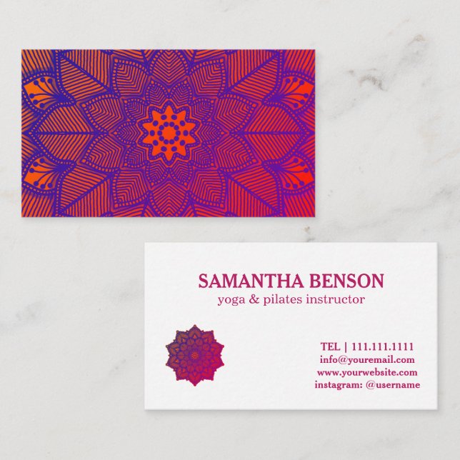 Pilates Yoga Instructor Teacher Mandala Business Card (Front/Back)