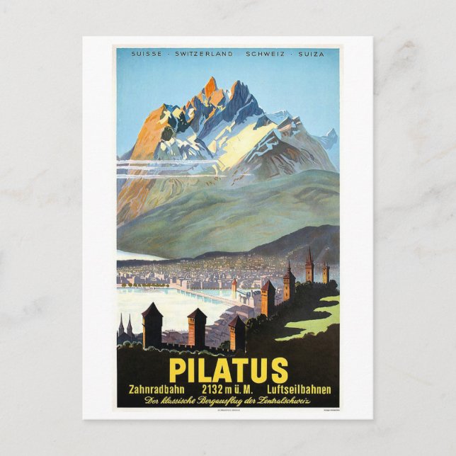 Pilatus, mountains, Switzerland, vintage travel Postcard (Front)