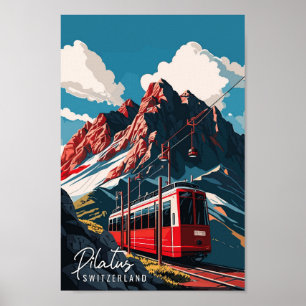 Pilatus Switzerland vintage travel illustration Poster