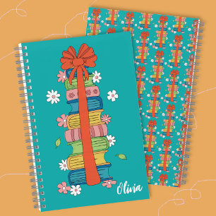 Pile of Books with Red Bow Kid Spiral Notebook