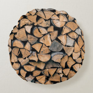 Pile of brown firewood round pillow