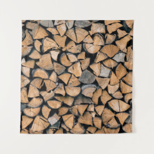 Pile of brown firewood tapestry