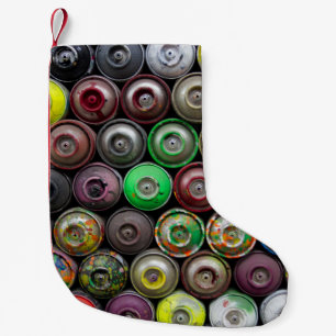 Pile of butane can small christmas stocking