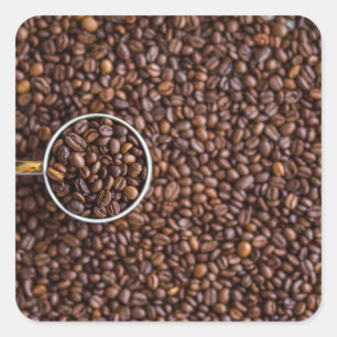 Pile of Coffee Beans with Coffee Cup Full of Beans Square Sticker