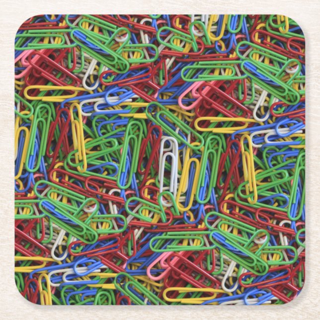 Pile of Coloured Paper Clips Square Paper Coaster (Front)