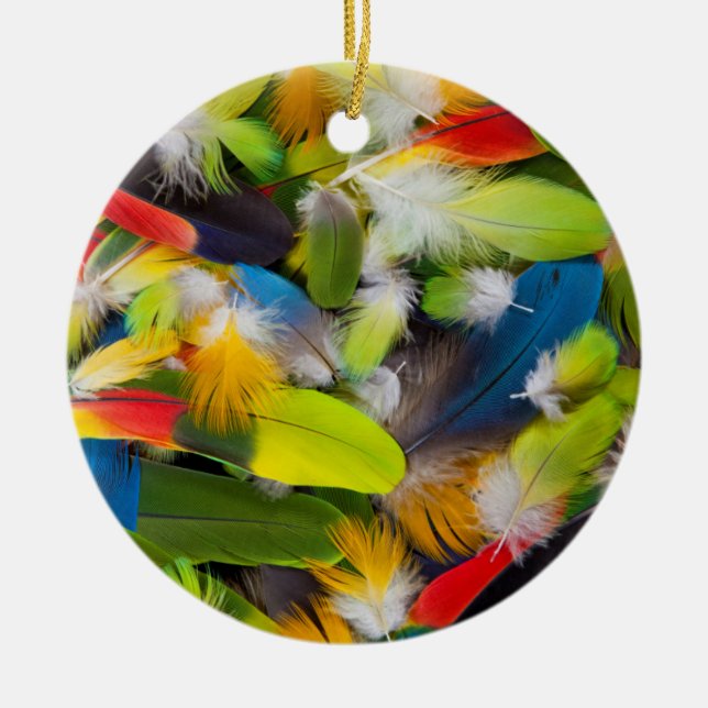 Pile of colourful feathers ceramic ornament (Front)