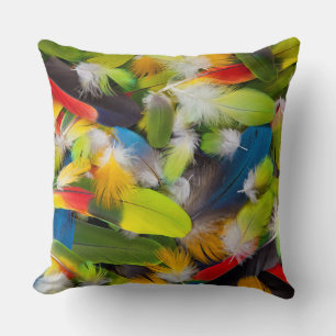 Pile of colourful feathers throw pillow