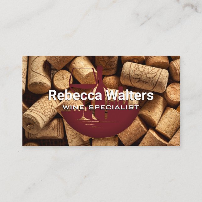 Pile of Corks | Wine and City Buildings Business Card (Front)