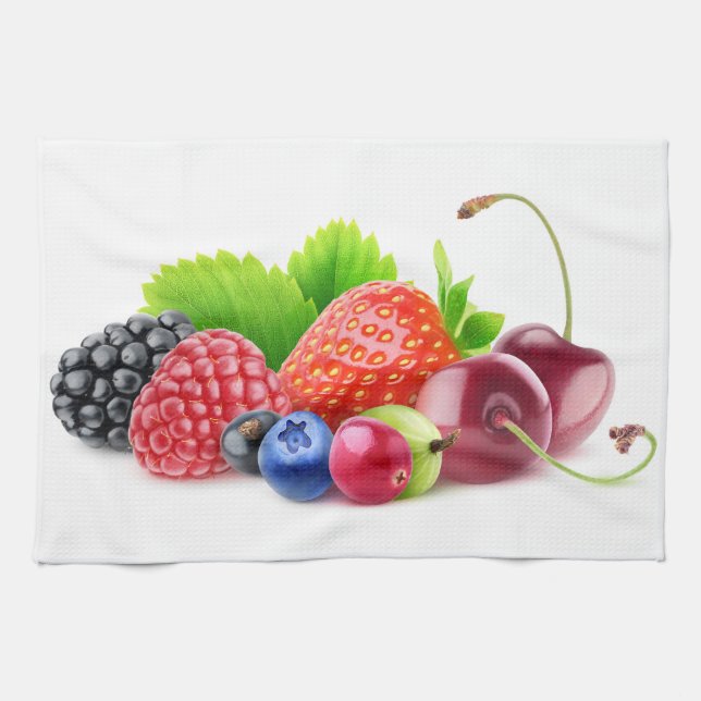 Pile of fresh berries kitchen towel (Horizontal)