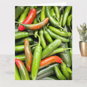 Pile Of Green Spicy Peppers Card