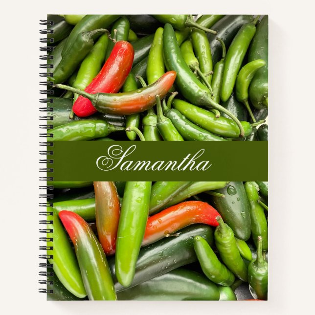 Pile Of Green Spicy Peppers Notebook (Front)