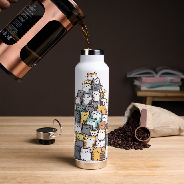 Pile Of Kitty Cats Funny Cute Cat Lover Water Bottle (Coffee)