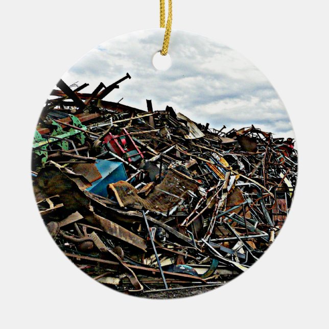 Pile of Metal Junk for Recycling Ceramic Ornament (Front)