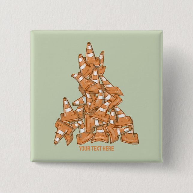 Pile of orange road cones 2 inch square button (Front)