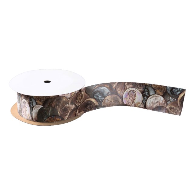 Pile of Pennies - One Cent Penny Spread Background Satin Ribbon (Spool)