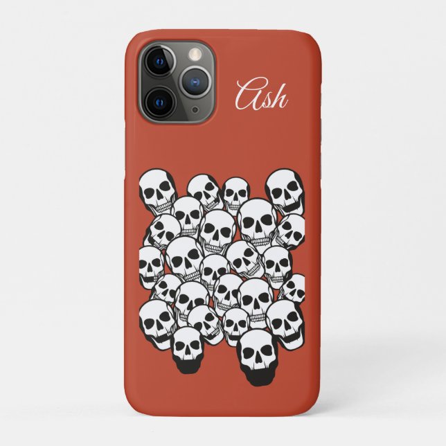 Pile of Skulls Burnt Amber Red Background Name Case-Mate iPhone Case (Back)