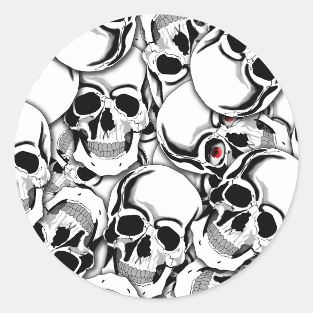 Pile of Skulls Red Eye ID222 Classic Round Sticker (Front)
