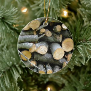 Pile of Stacked Cut Firewood Ceramic Ornament
