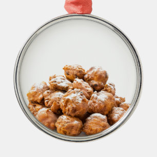 Pile of sugared oliebollen or fried fritters metal ornament