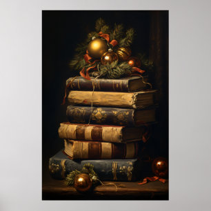 Pile vintage de livres avec décoration de Noël