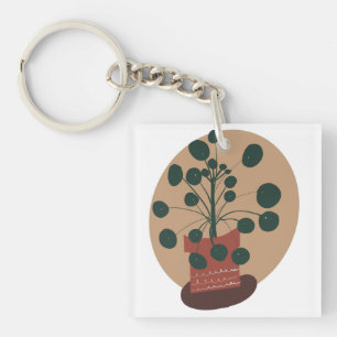 Pilea Plant Potted Hand Drawn Greenery Keychain