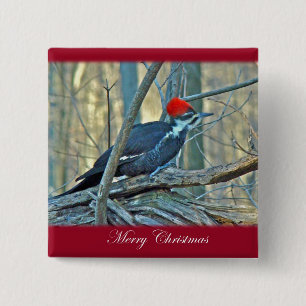 Pileated Woodpecker Merry Christmas Items 2 Inch Square Button
