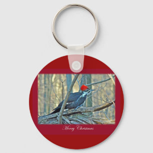 Pileated Woodpecker Merry Christmas Items Keychain