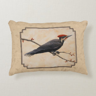 Pileated Woodpecker Tan Accent Pillow