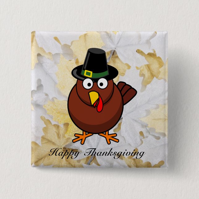 Pilgram Turkey Thanksgiving Button (Front)