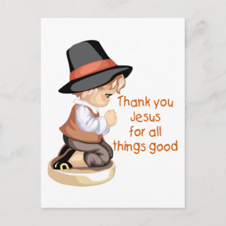 Pilgrim boy praying on knees postcard