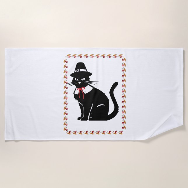 Pilgrim Cat Oversized T-Shirt Beach Towel (Front)