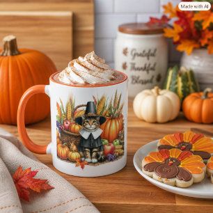 Pilgrim Cat Thanksgiving Autumn Harvest Mug