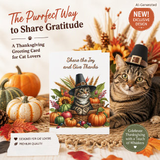 Pilgrim Cat Thanksgiving Holiday Harvest Cute Card