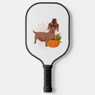 Pilgrim dachshund pumpkin leaves Thanksgiving  Pickleball Paddle