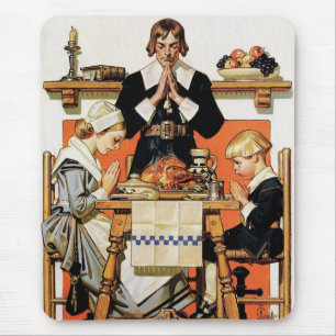 Pilgrim Family. Vintage Art Gift Mousepad