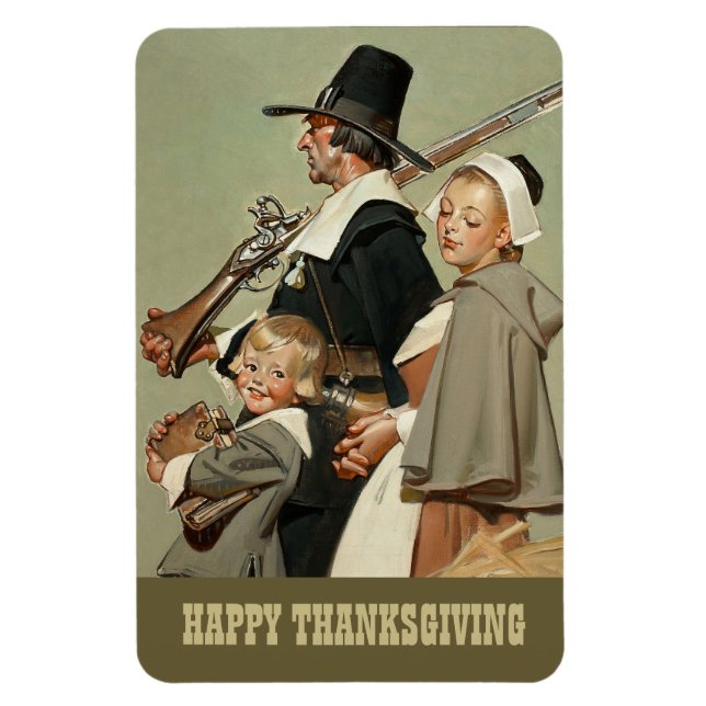 Pilgrim Family. Vintage Art Thanksgiving Gift  Magnet (Vertical)