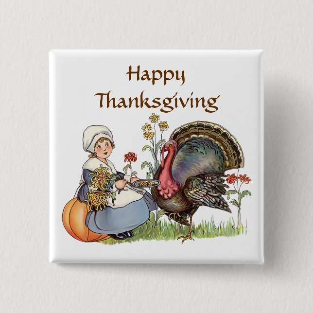 Pilgrim Girl - Customize text option 2 Inch Square Button (Front)