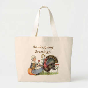 Pilgrim Girl - Customize text option Large Tote Bag