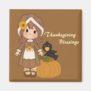 Pilgrim Girl Thanksgiving Magnet