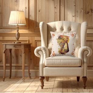 Pilgrim Girl Thanksgiving Throw Pillow