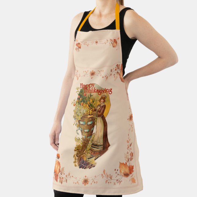 Pilgrim Girl with Victorian Style Thanksgiving Apron (Insitu)